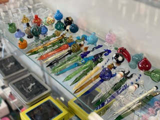 A display case filled with lots of different types of toothbrushes